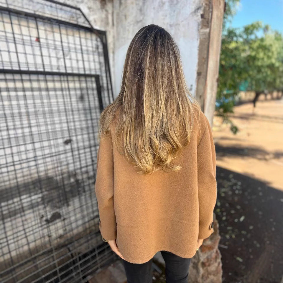 Women's Solid Color Casual Woolen Lapel Button Faux Pocket Coat