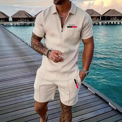 Casual Retro Plaid Printed PARIS Heat Transfer Patch Men's Beach Suit