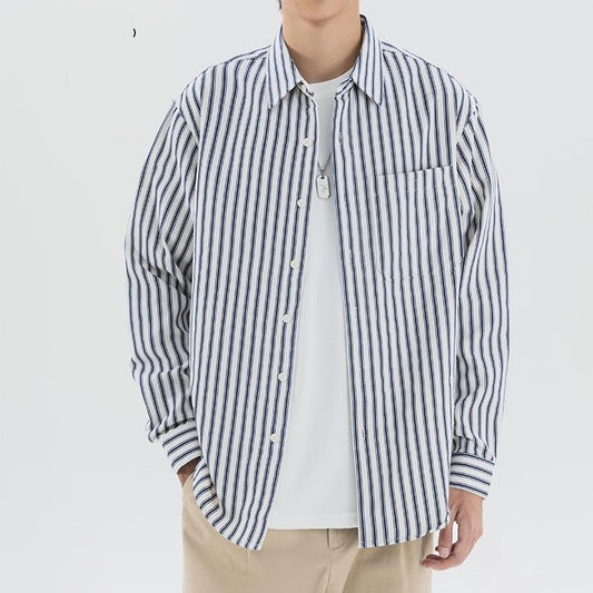 Loose Trendy All-match Retro Casual Striped Shirt