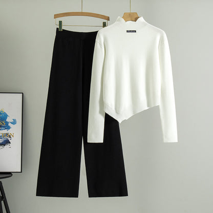 Women's Irregular High Waist Pants Knitted Two-piece