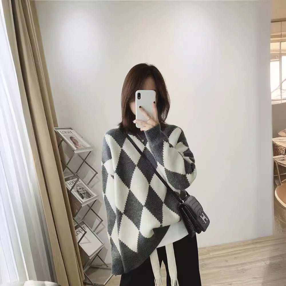 Loose Slimming Sweater Female Color Matching