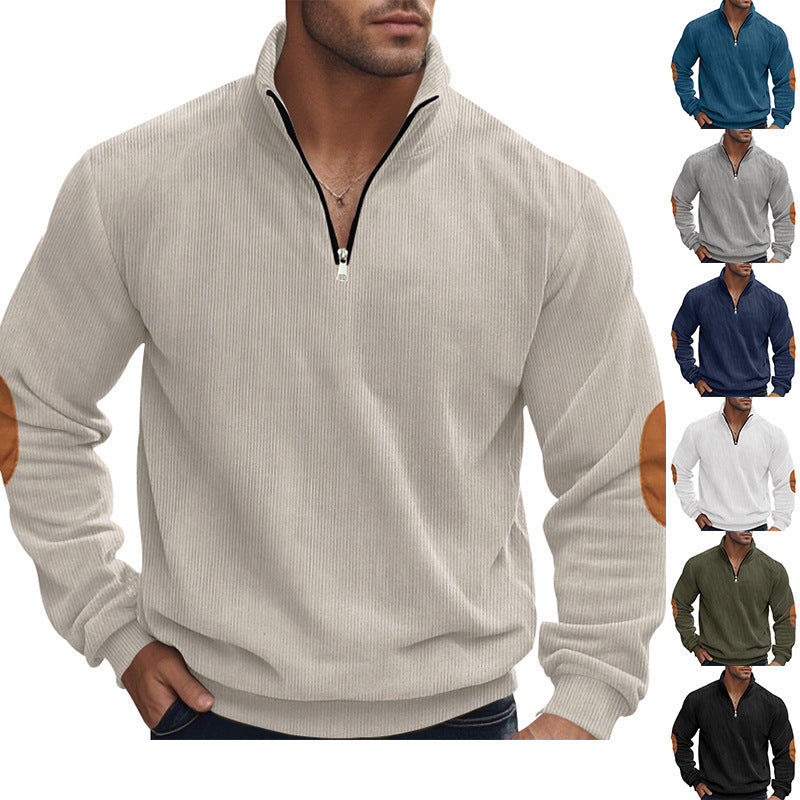Half Zipper Men's Long-sleeved Sweater Corduroy Stand Collar Baggy Coat