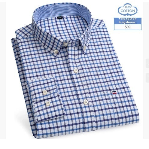 Middle-aged Men's Long Sleeve Pure Cotton Plaid Shirt