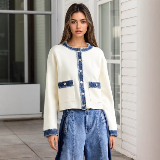 Fashion Fur Denim Color Contrast Short Coat