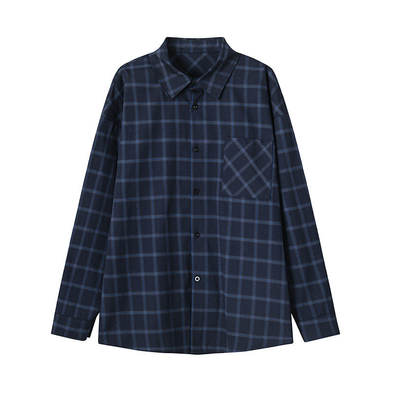 Autumn New Casual Large Size Long Sleeve Plaid Lapel Loose Shirt Coat