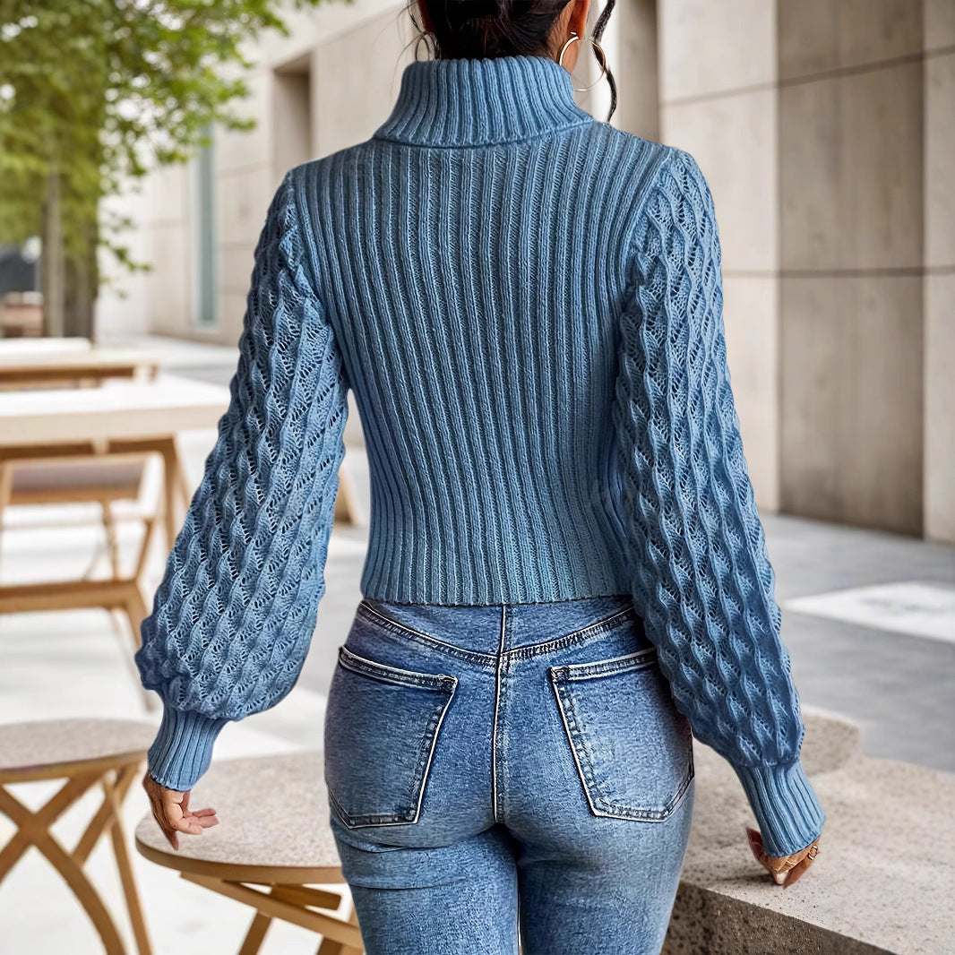 Women's Turtleneck Hollow Sweater Cable-knit Sweater