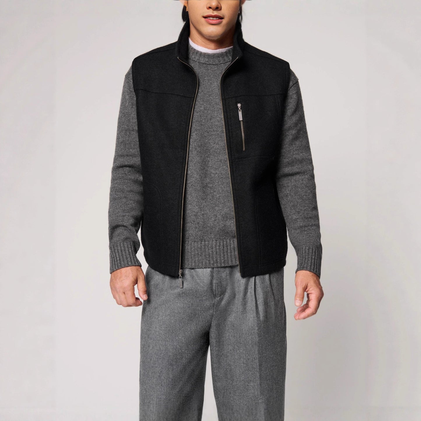 Men's Fine Autumn And Winter Blended Thermal Zipper Vest