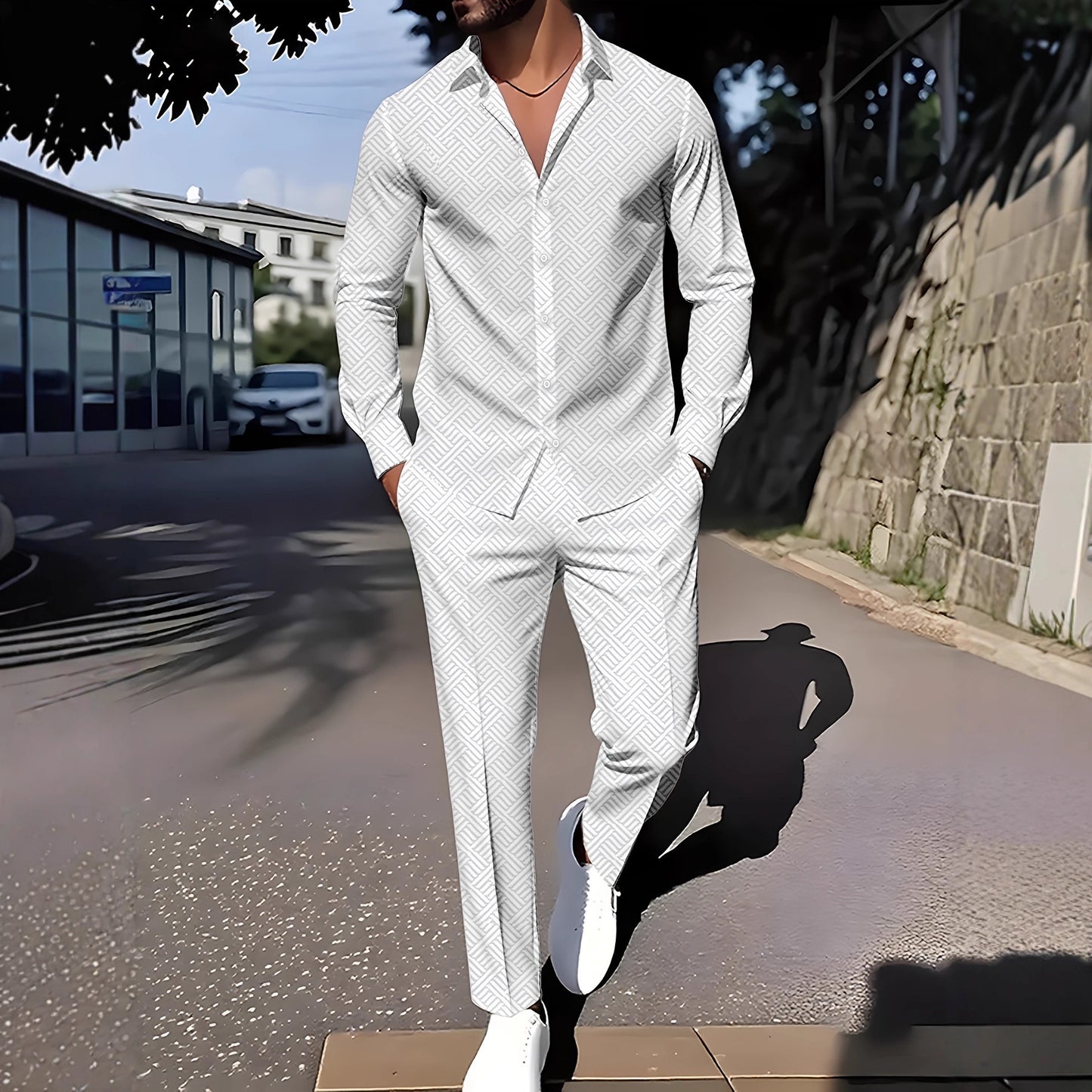 Spring And Autumn Plaid Square Grain Printing Comfortable Basic Commuting Men's Suit