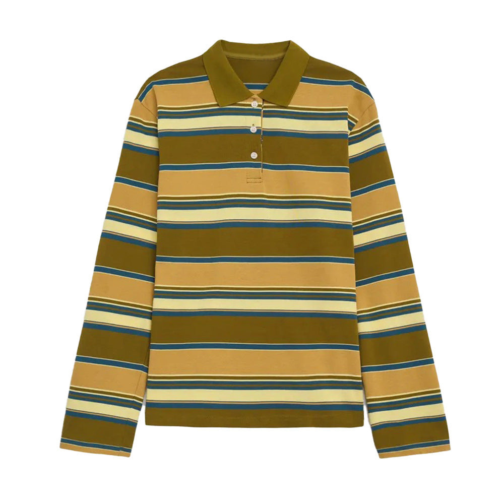 Loose Trendy Retro Long-sleeved Striped T-shirt