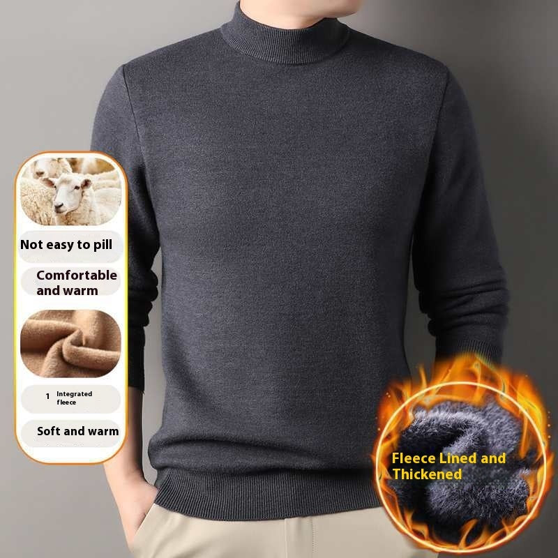 Containing Double Face Wool Leather Velvet Men's Half-high Collar Velvet Padded Sweater