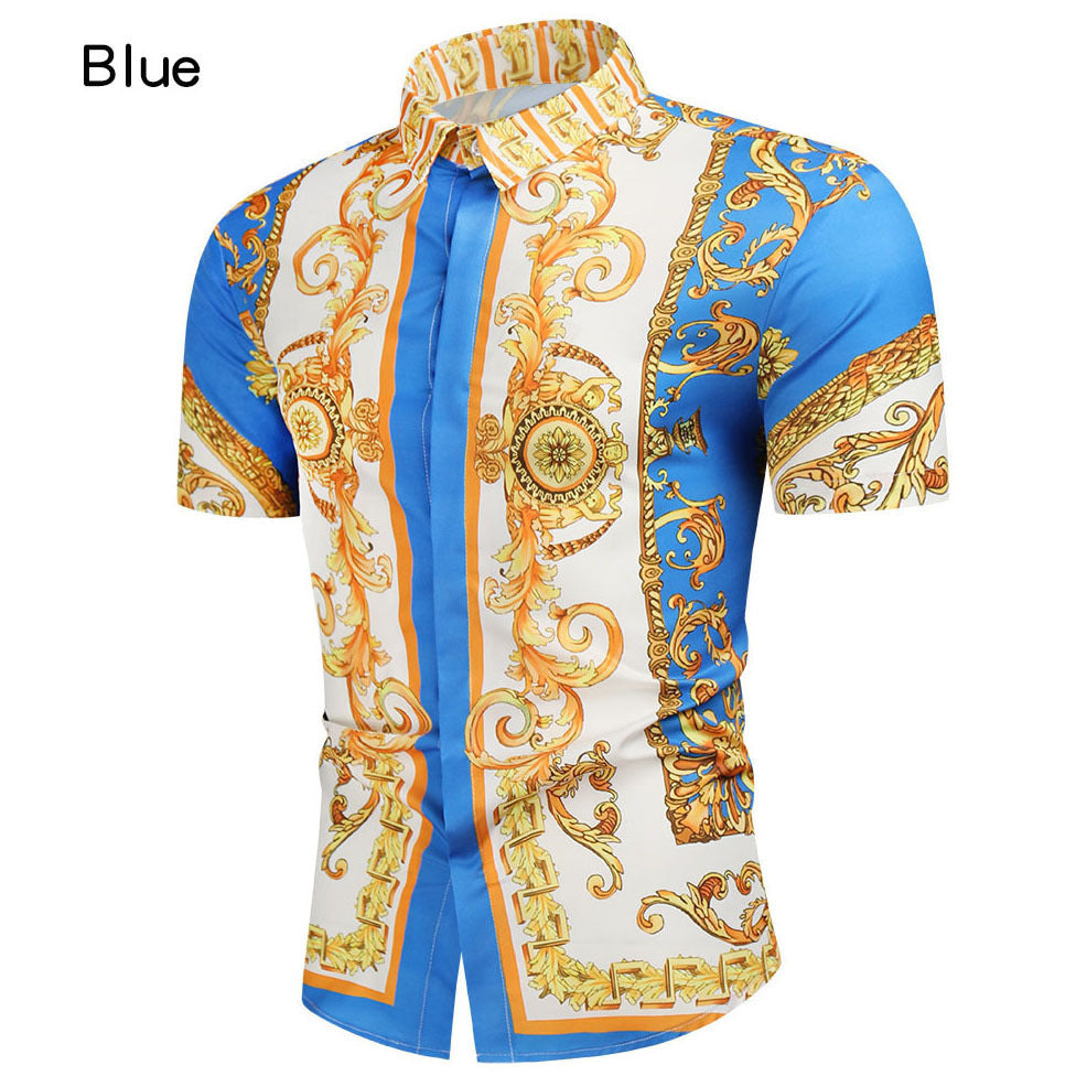Men's 3D Digital Printing Fashion Shirt Slim-fit Short-sleeved Shirt