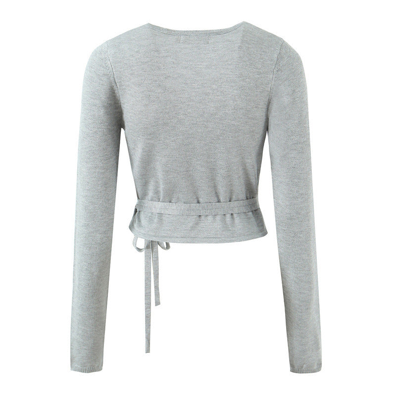 Women's Multi-color Slim-fit Lace Up Knitted Cardigan