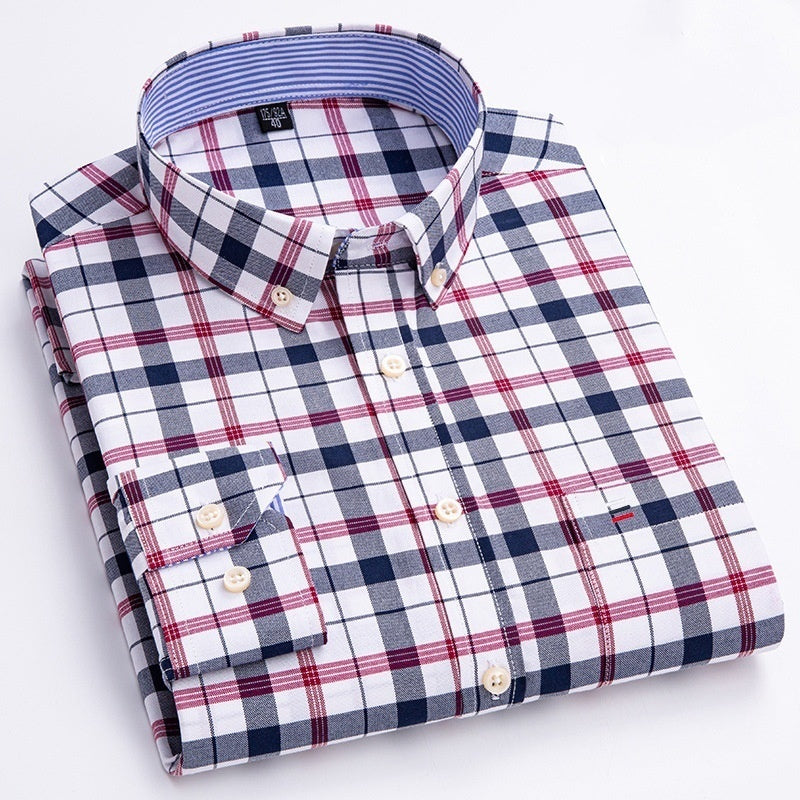 Middle-aged Men's Long Sleeve Pure Cotton Plaid Shirt