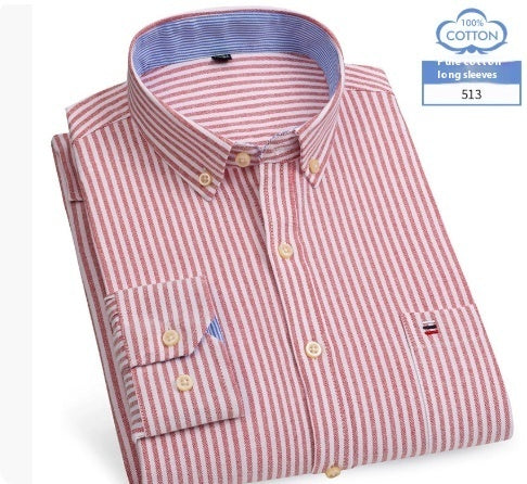 Middle-aged Men's Long Sleeve Pure Cotton Plaid Shirt