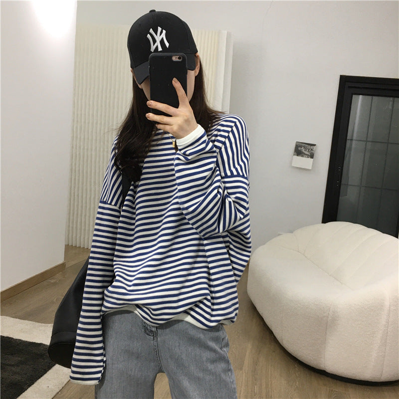 Women's Loose Cotton Casual Striped Sweater