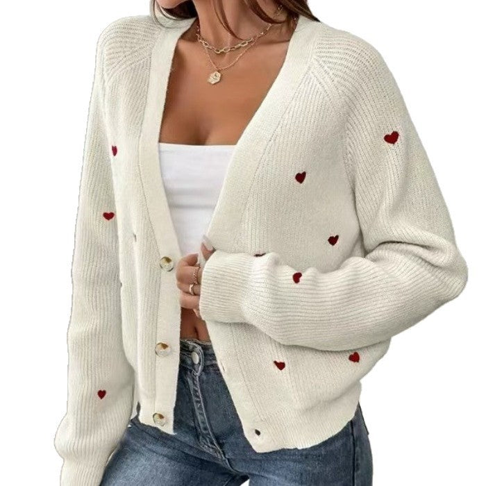 Women's Single-breasted V-neck Sweater Cardigan