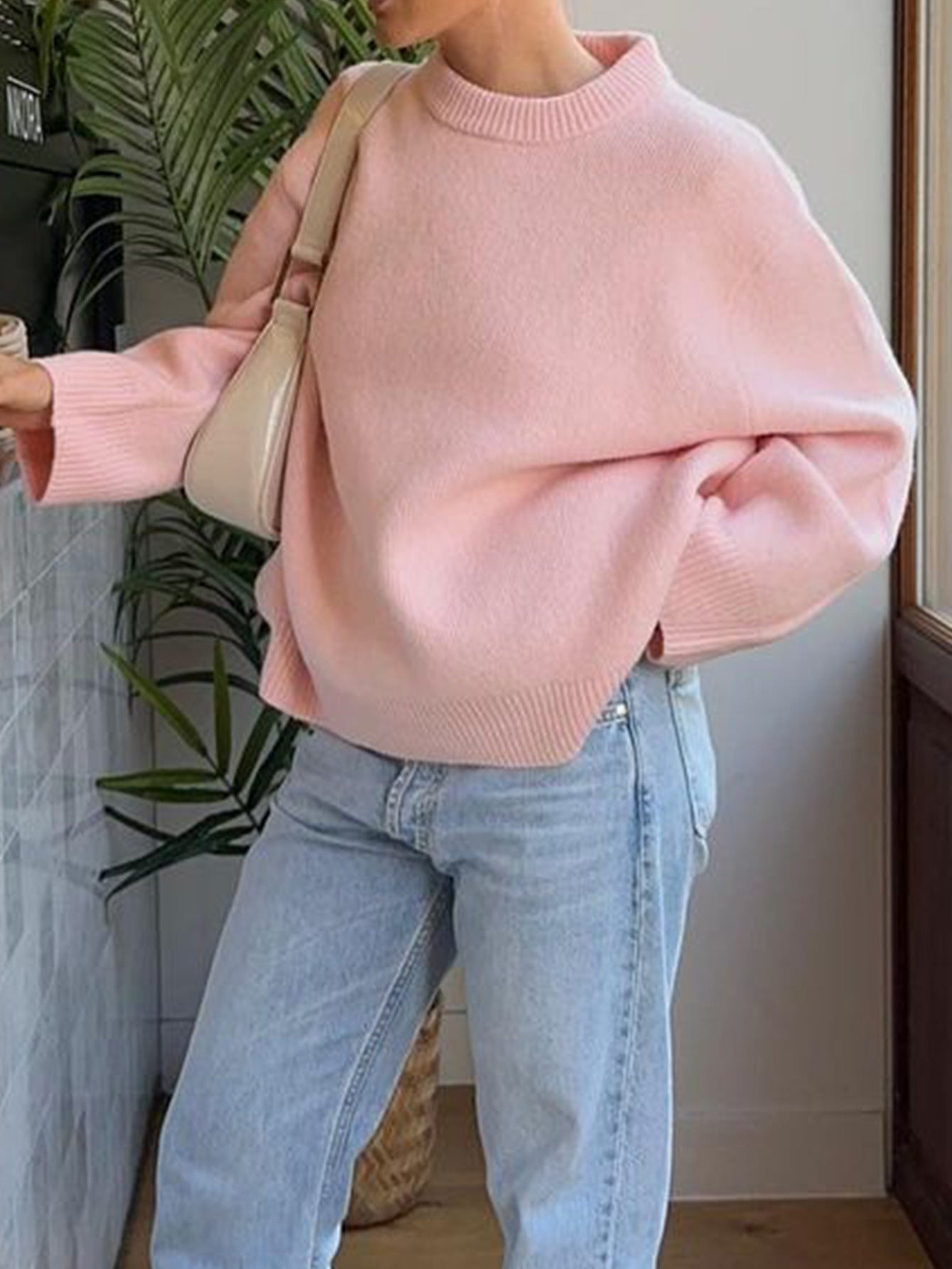 Casual Woolen Solid Color Long-sleeved Sweater