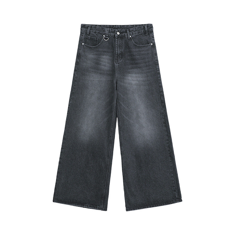 Retro Hong Kong Style Distressed Loose Wide Leg Mopping Jeans