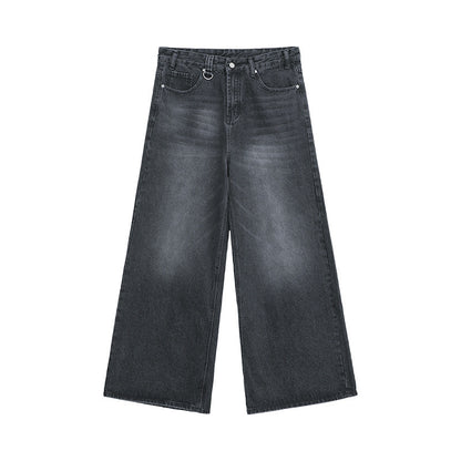 Retro Hong Kong Style Distressed Loose Wide Leg Mopping Jeans