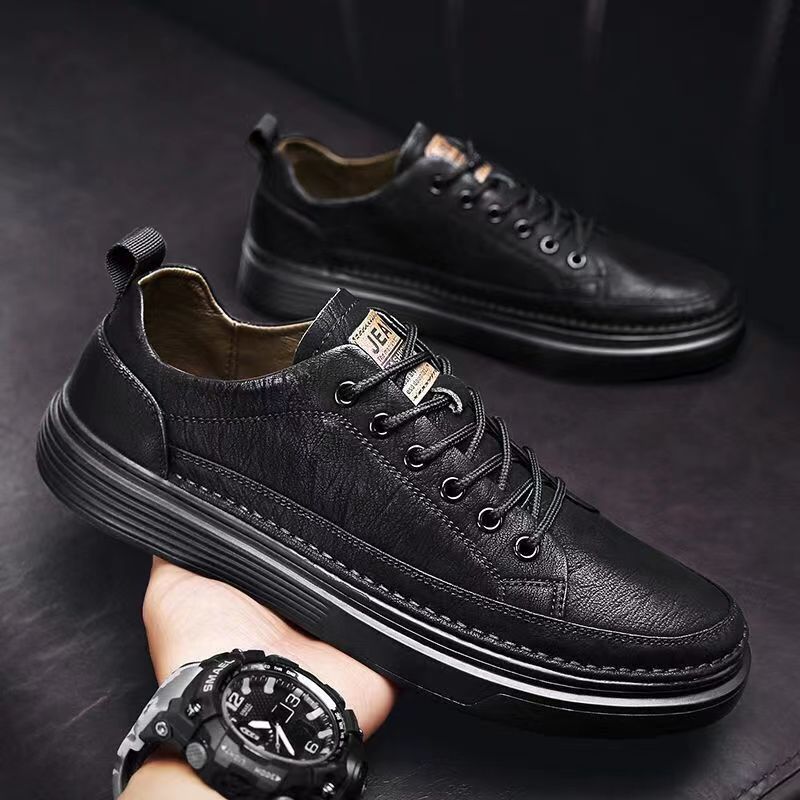 Men's Shoes Spring New Versatile Black Casual Leather