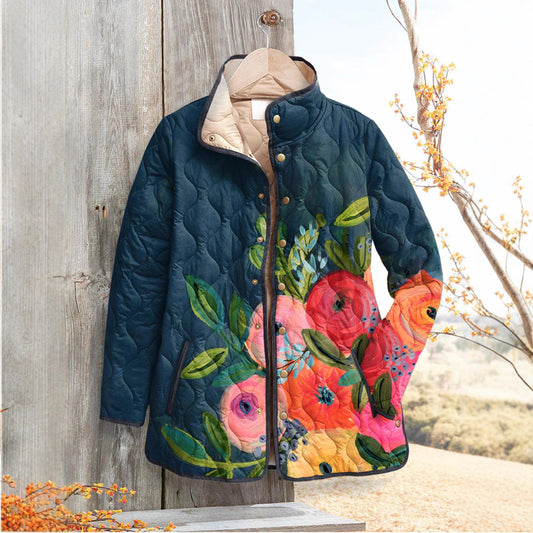 New Stand Collar Autumn And Winter Button Women's Gradient Cotton-padded Sweater