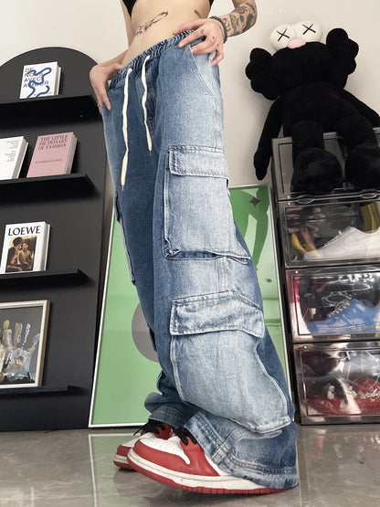 Vintage Multi Pocket Elastic Waist Jeans