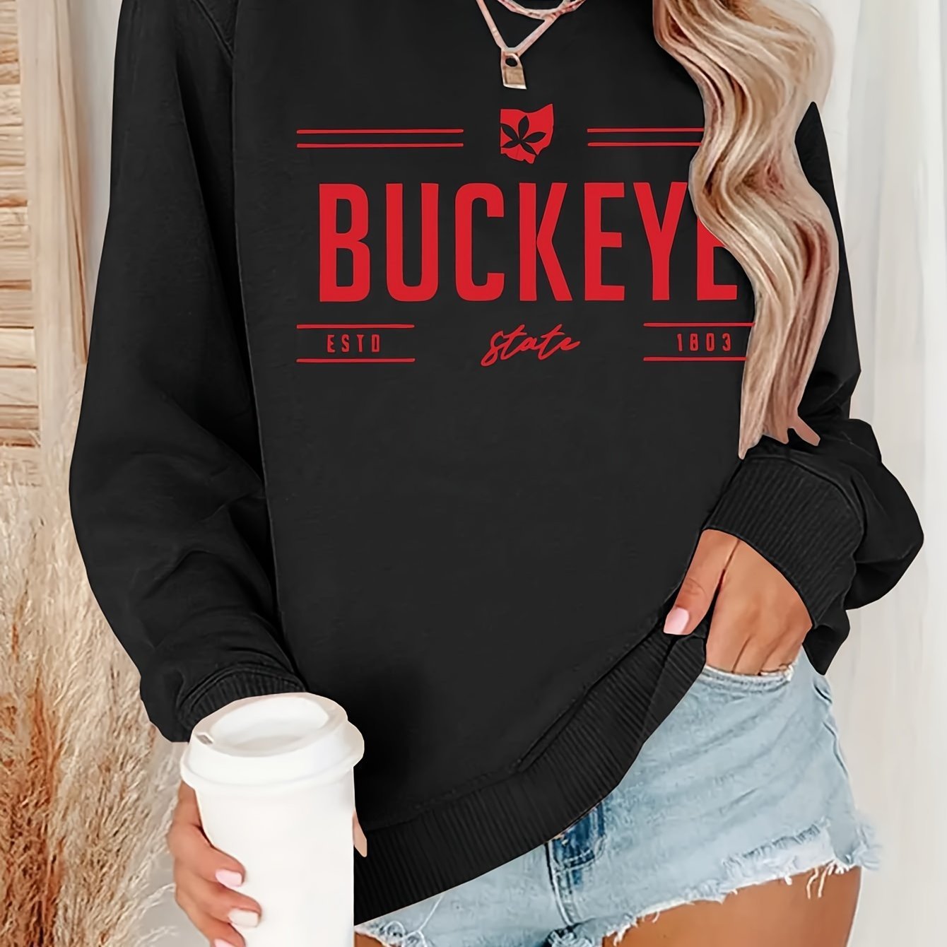 Ohio Pattern Women's Crew Neck Casual Pullover