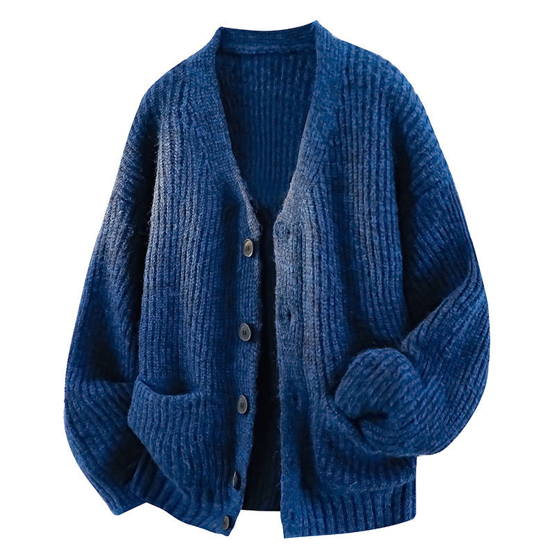 Retro Green Cardigan Sweater Men's Casual Knitted Jacket