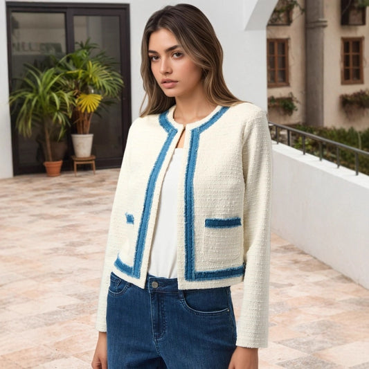 Temperament Crew Neck Retro Raw Edges Design Short Coat