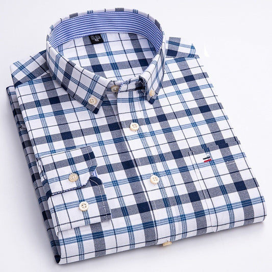 Middle-aged Men's Long Sleeve Pure Cotton Plaid Shirt