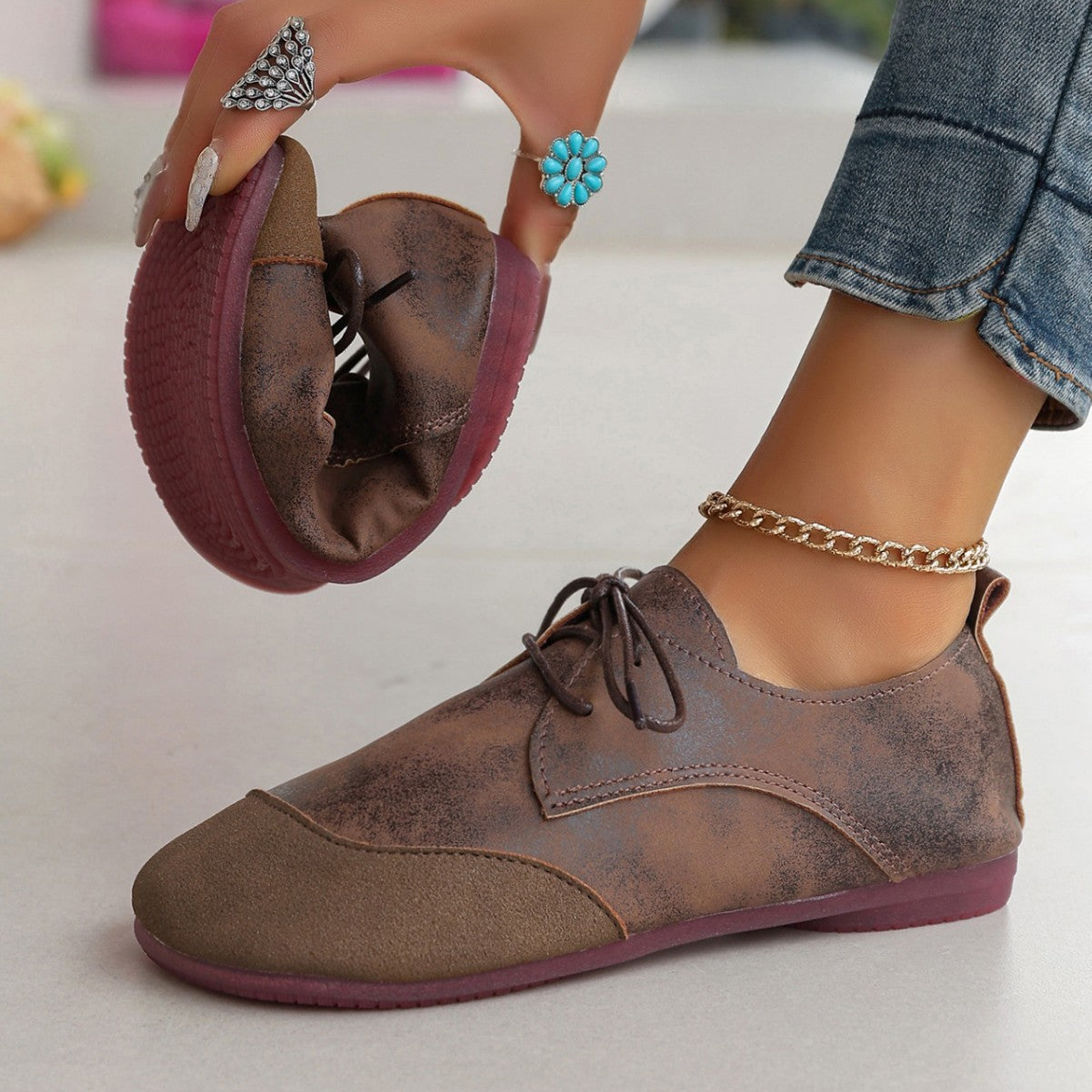 Flat Retro Soft Leather Western Style Slip-on Loafers Small Leather Shoes