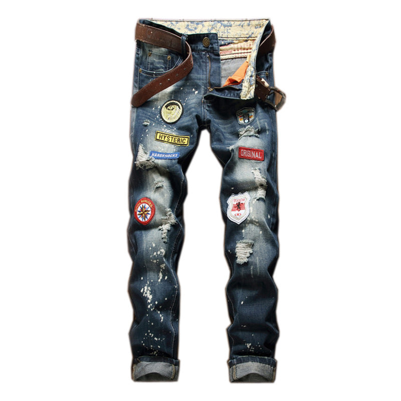 Straight Slim Jeans Splash-ink Old Fashion