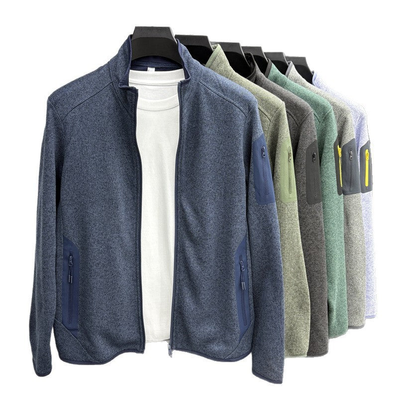 New Men's Knitwear Jacket Solid Color Stand Collar
