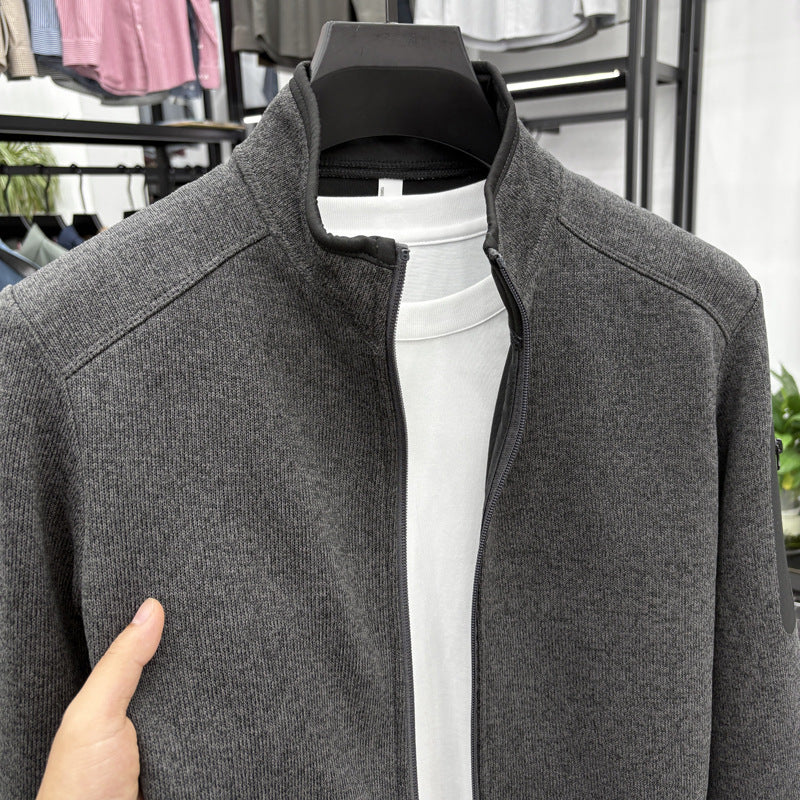 New Men's Knitwear Jacket Solid Color Stand Collar