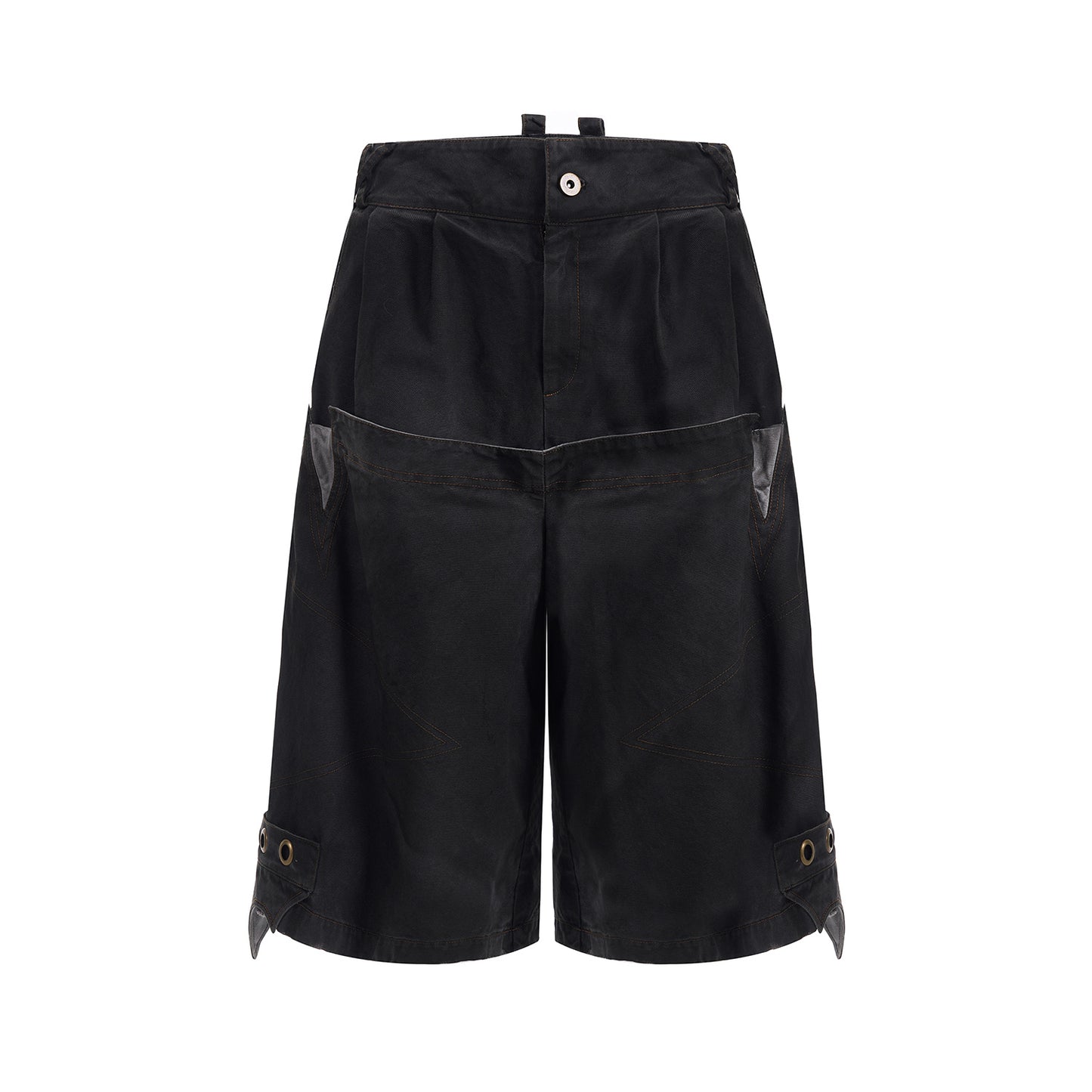 Double Waist Loose Cropped Pants Men's Washed Stitching Middle Pants