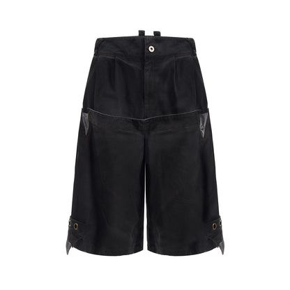 Double Waist Loose Cropped Pants Men's Washed Stitching Middle Pants