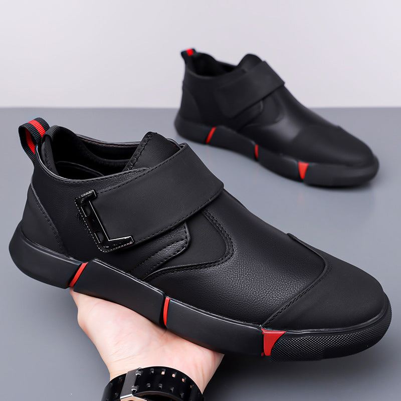 Men's Casual Leather Shoes Comfortable Slip-on Low-top Velcro Non-slip Flat Heel Shock Absorption