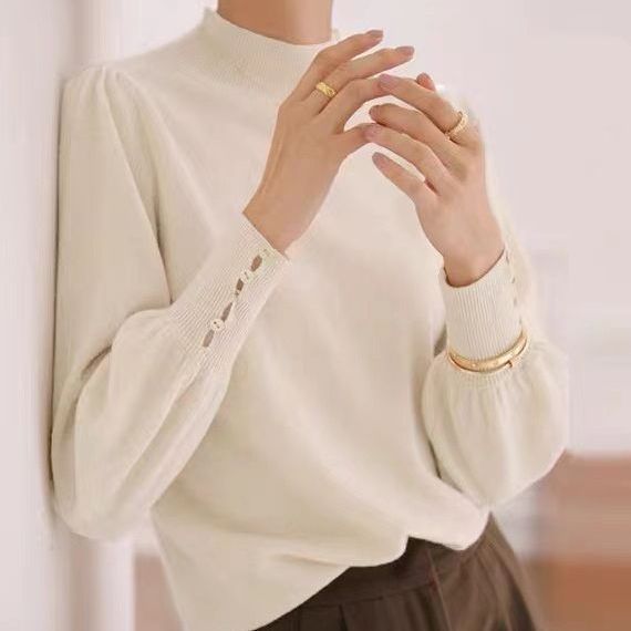 Solid Color Buttons Thin Sweater Bottoming Shirt Top
