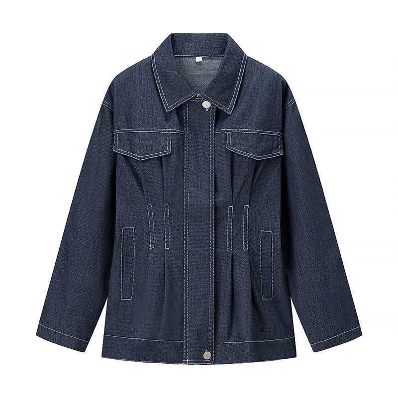 Commute Style All-match Polo Collar Single-breasted Denim Jacket