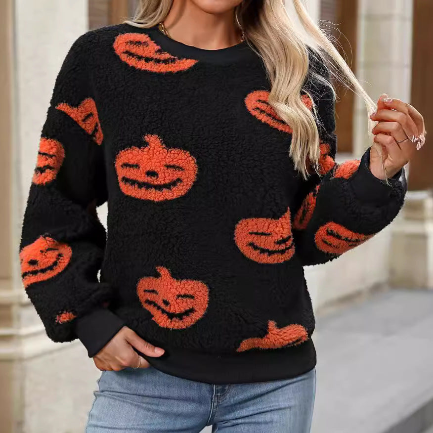 Women's Printed Plush Loose Pullover Sweatershirt
