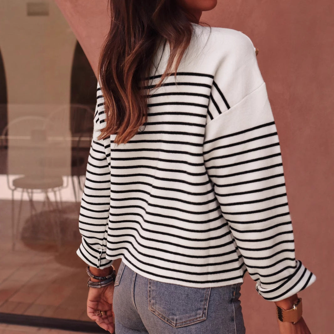 Contrast Color Striped Women's Autumnwinter Sweater