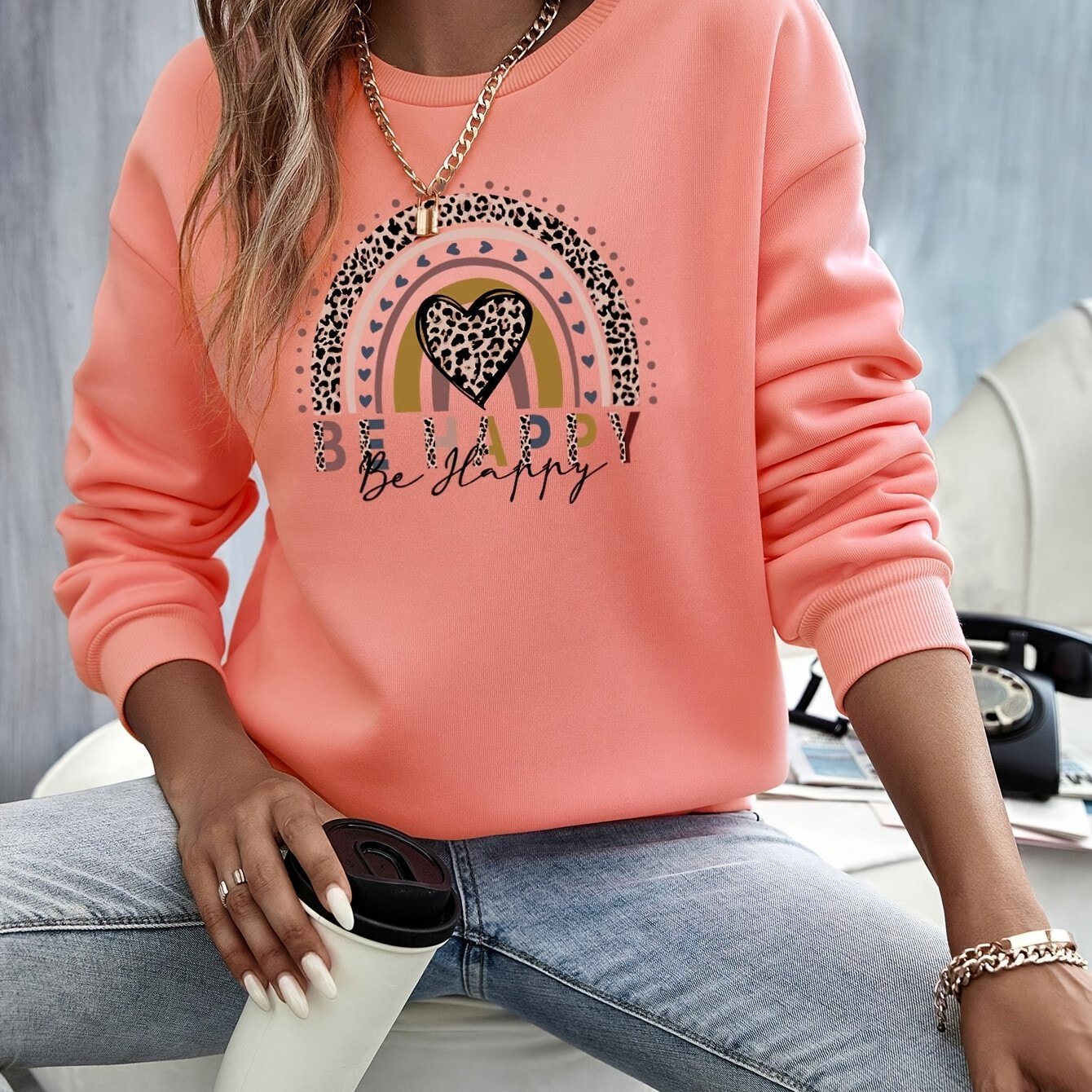 Love Pattern Printed Bottoming Long-sleeved Sweater