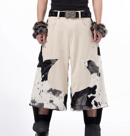 Stitching Milk Fiber Fur Cropped Pants