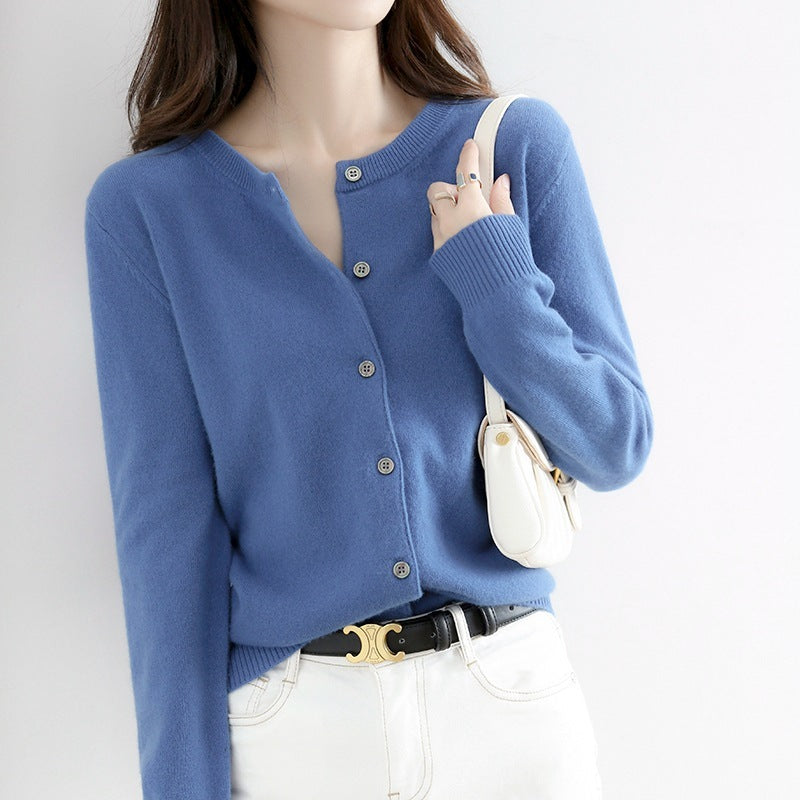 New Thin Round Neck Sweater Coat Short Outer Tops