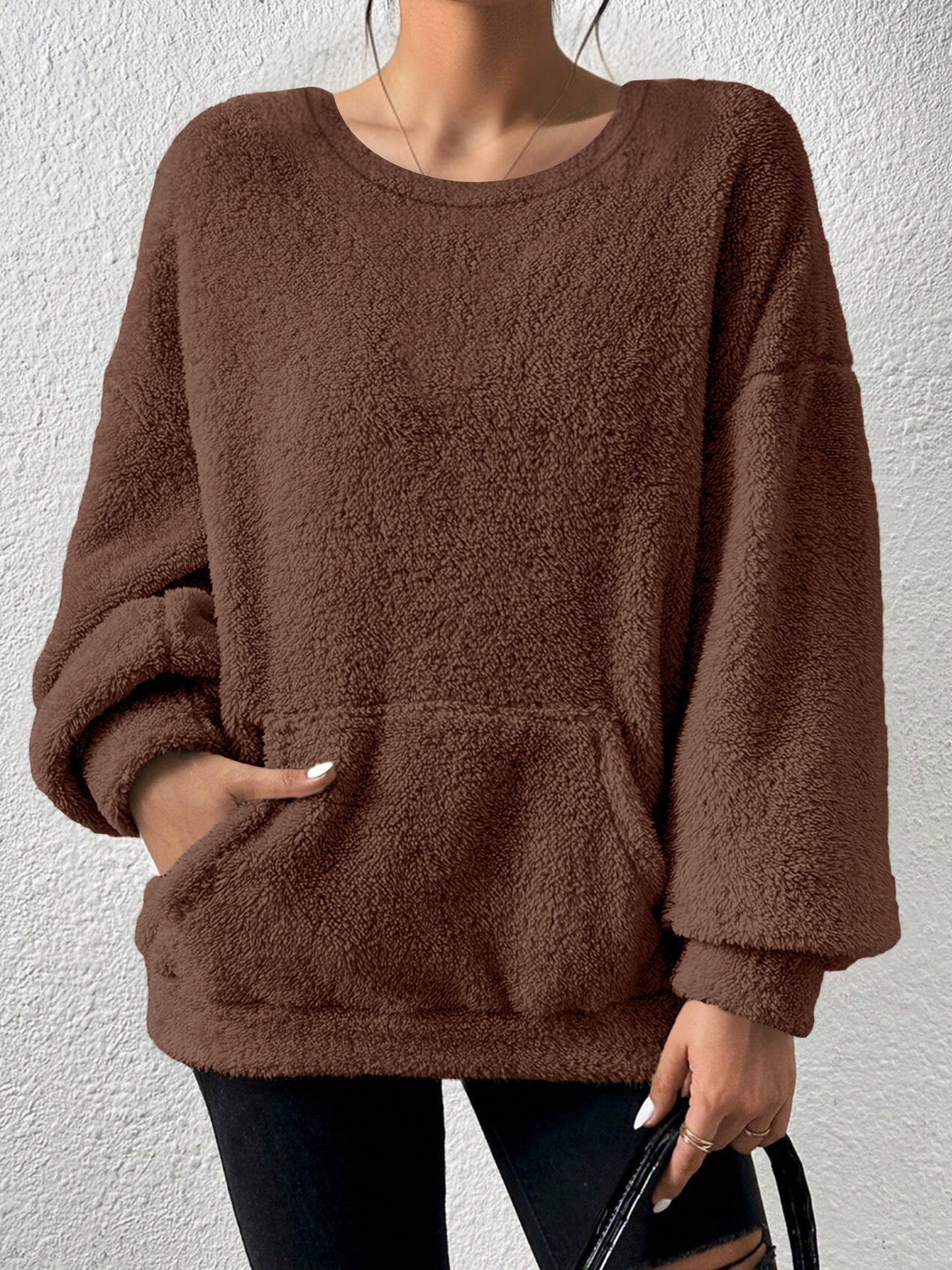 Fashion Solid Color Round Neck Long Sleeve