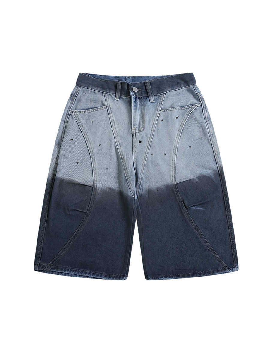 Tie-dye Gradient Worn Looking Washed-out Cropped Jeans Casual Pants