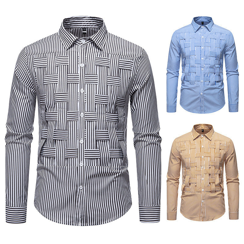 Striped Woven Plaid Men's Spring And Autumn Ruan Handsome High-grade Shirt