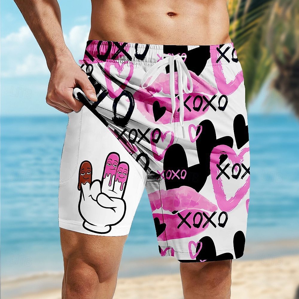 Casual Loose D Printed Double-layer Beach Pants
