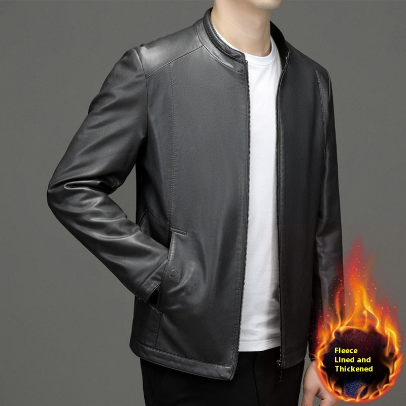 Men's Business Fleece Padded Casual Leather Jacket
