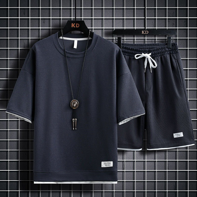 Men's Fashion Simple Short Sleeve T-Shirt Two Piece Set